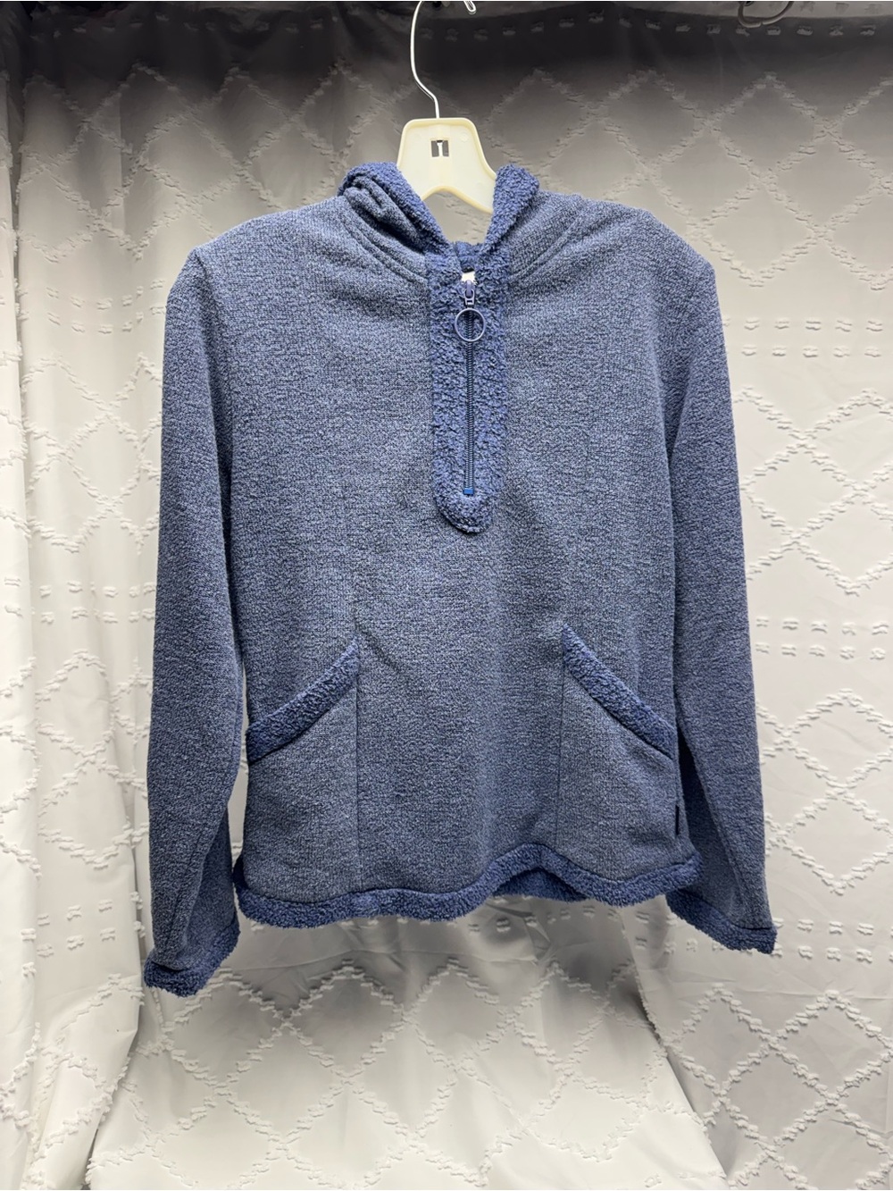 PrAna Vintage Blue Terry Cloth Towel Hoodie Pullover Size Small